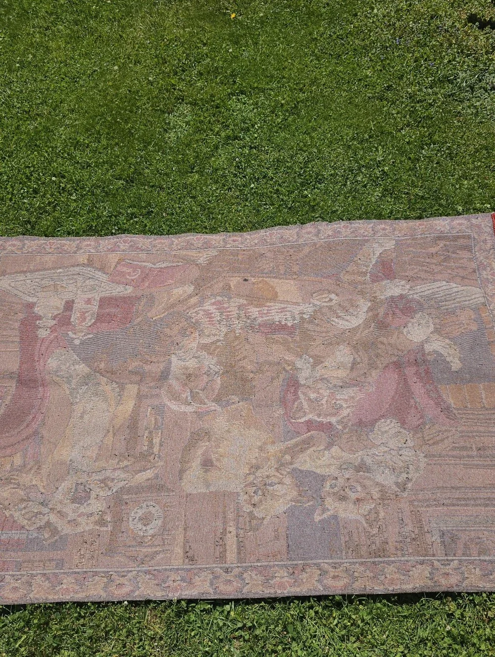Vtg Anthropomorphic Cat Tapestry Wall Hanging Playing Chess Barware 48